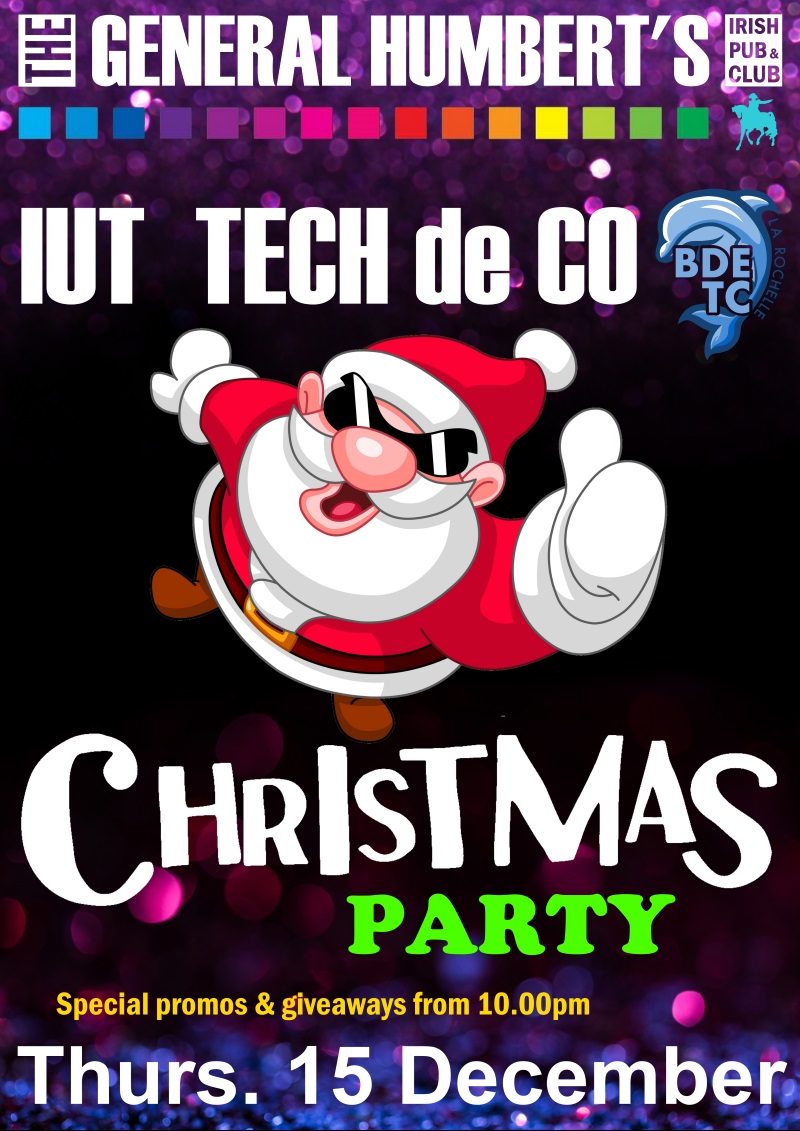 Affiche de la soirée « Christmas Party » de l'IUT Tech de Co