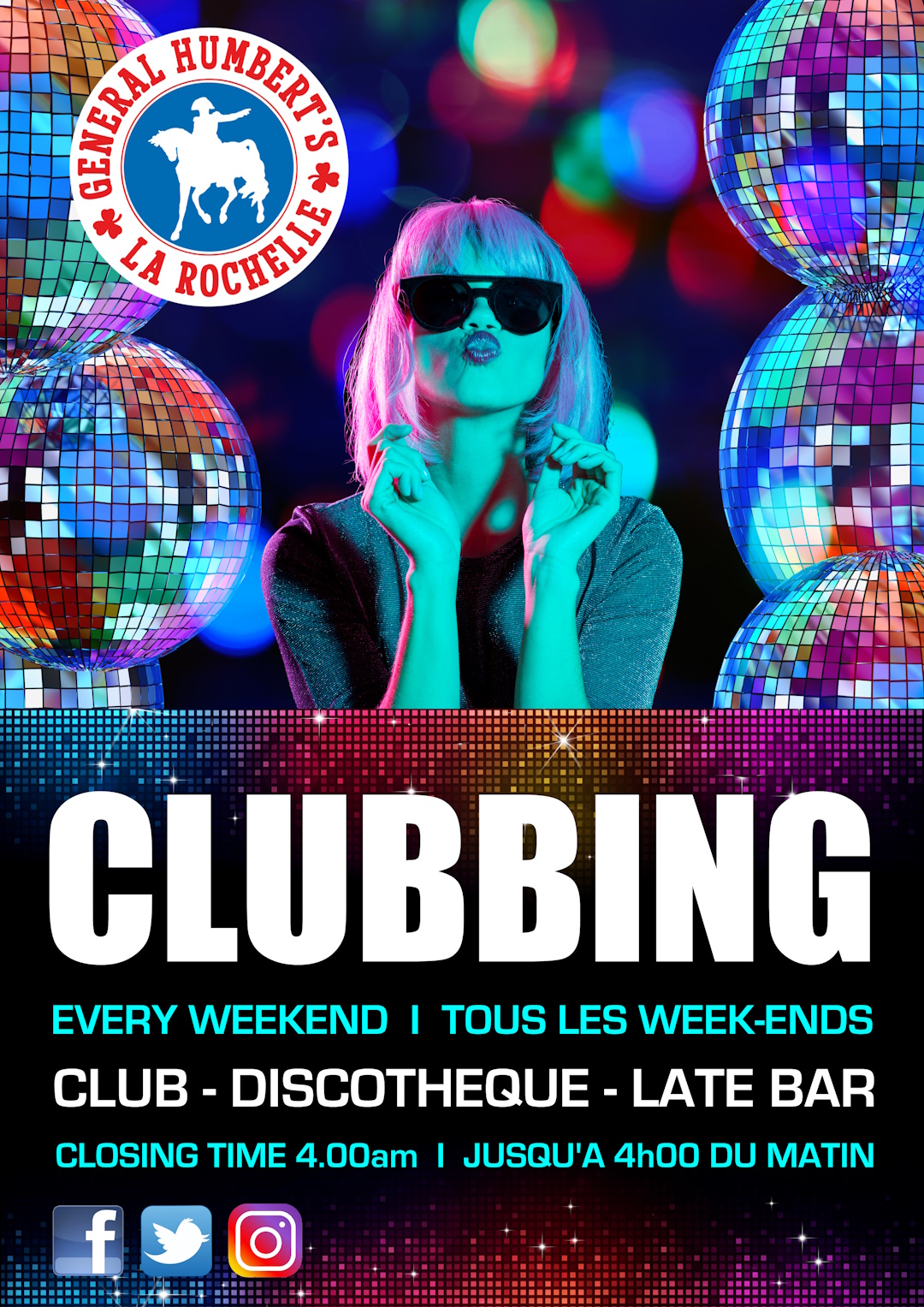 Affiche promotionnelle pour le clubbing du weekend, The General Humbert's Irish Pub