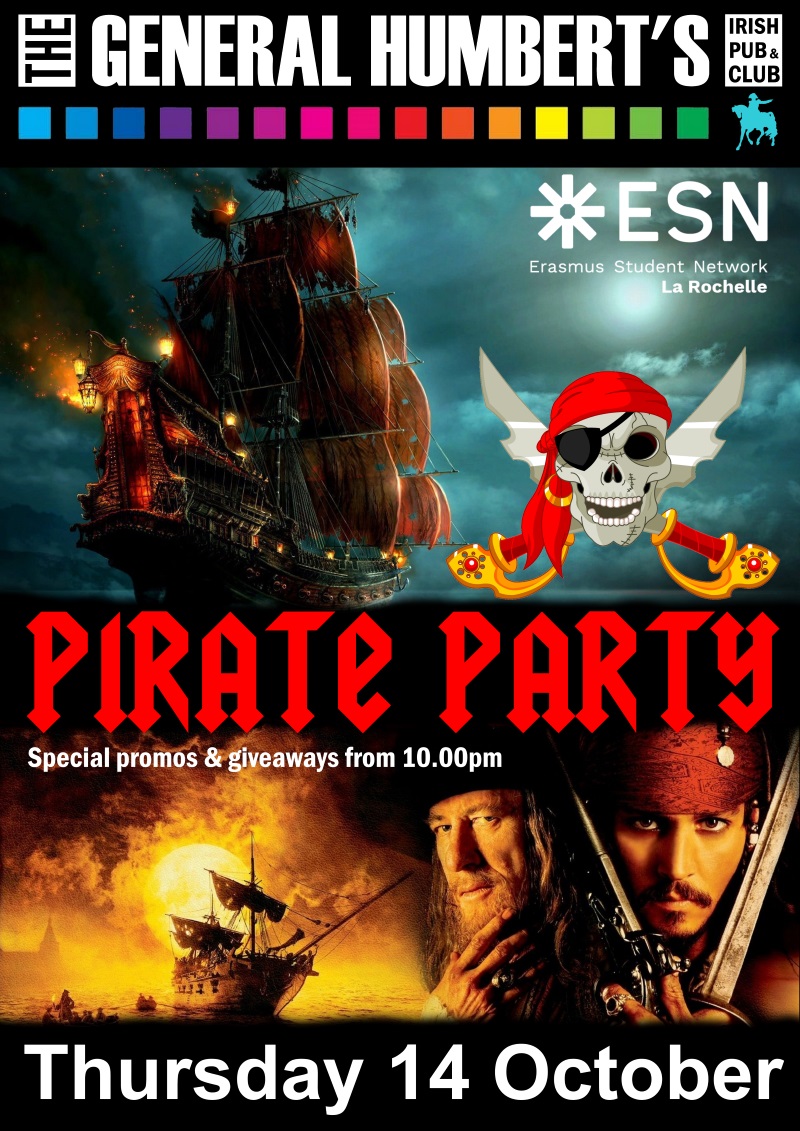 Affiche de la soirée « Pirate Party » d'ESN (Erasmus)