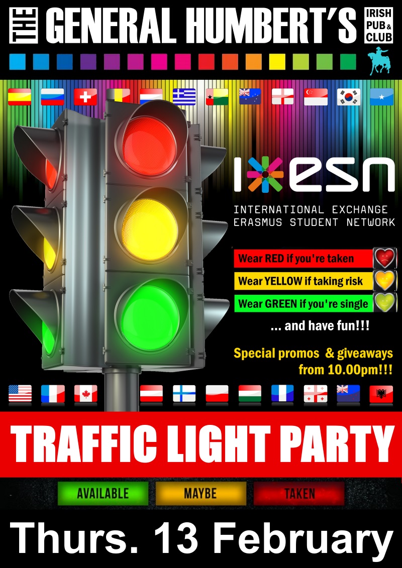 Affiche de la soirée « Traffic Light Party » d'ESN (Erasmus)