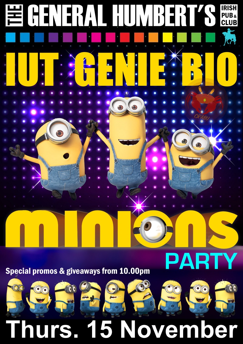 Affiche de la soirée « Minions Party » de l'IUT Génie Bio