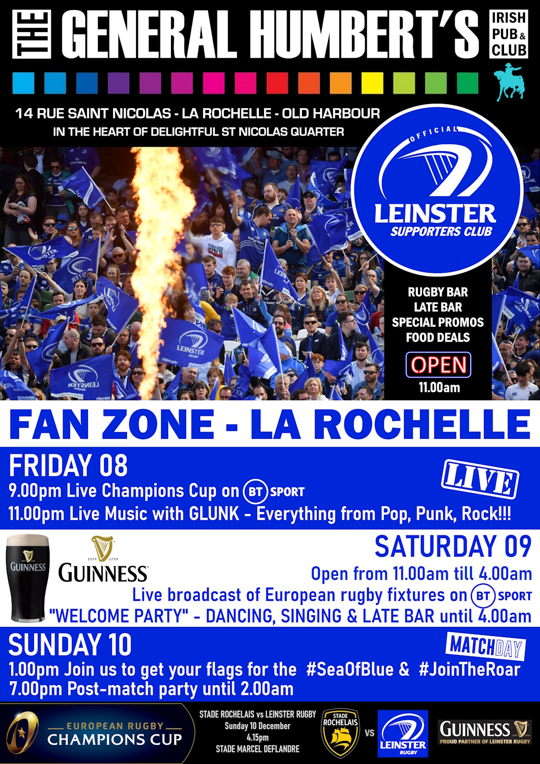 Affiche de l'évènement d'accueil des supporters de « Leinster Rugby »